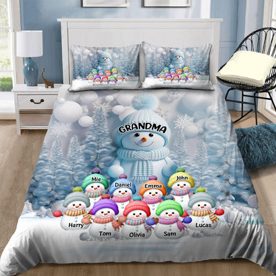 Christmas Blue Vibe Snowman Grandma Mom Colorful Kids Personalized Bedding Set NVL07DEC23VA1