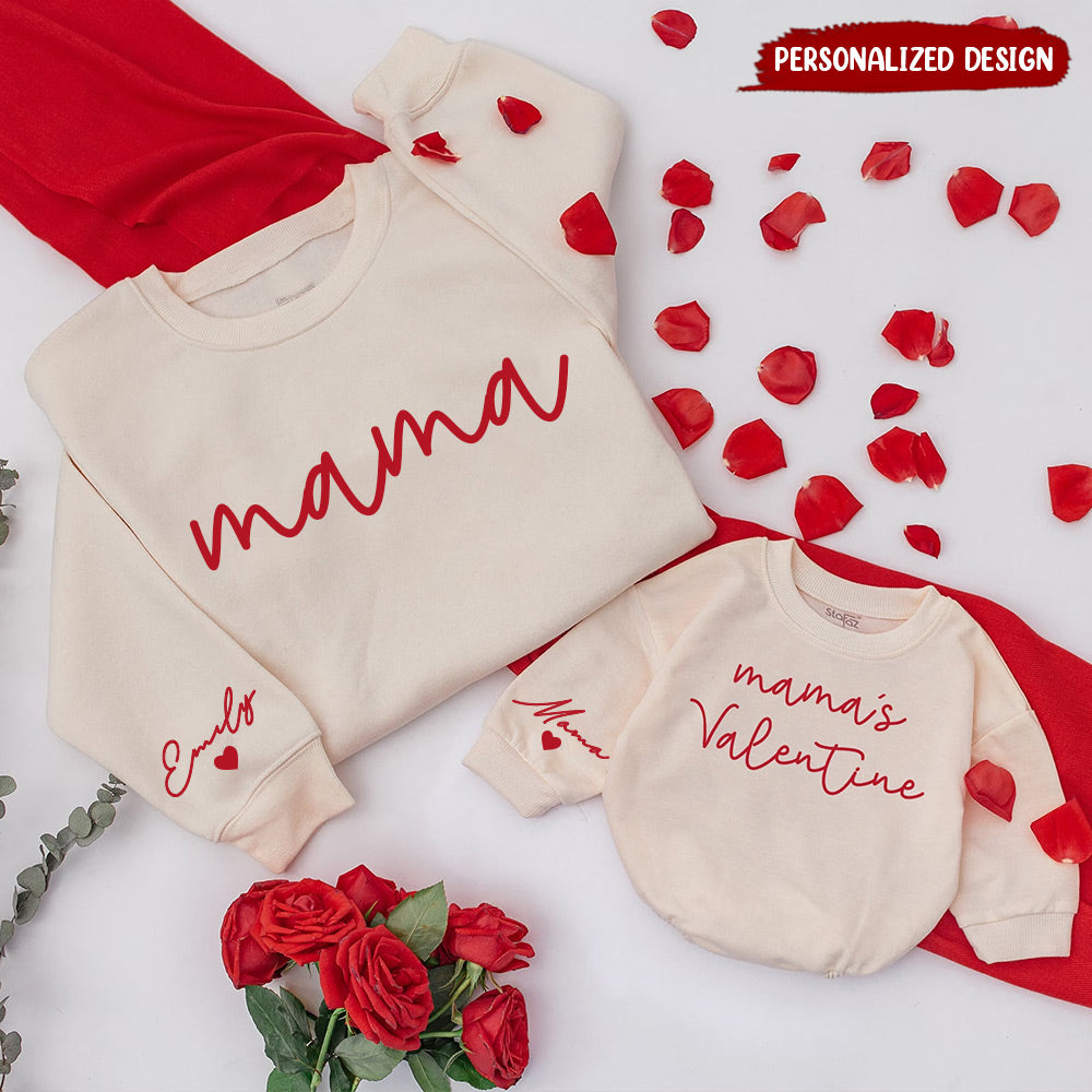 Personalized Mama and Mama's Valentine Adult Sweatshirt & Baby Sweatshirt NVL12JAN24NY2