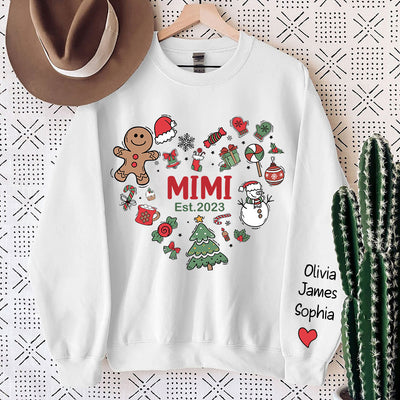 Christmas Heart, Hot chocolate, Santa, Holiday, Tree, Grandma Mom With Grandkids Personalized Sweatshirt NVL14NOV23TT1