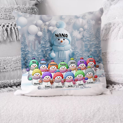 Christmas Blue Vibe Snowman Grandma Mom Colorful Kids Personalized Pillow NVL15DEC23VA1