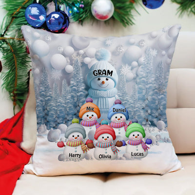 Christmas Blue Vibe Snowman Grandma Mom Colorful Kids Personalized Pillow NVL15DEC23VA1