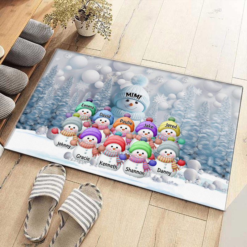 Christmas Blue Vibe Snowman Grandma Mom Colorful Kids Personalized Doormat