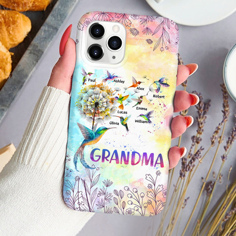 Discover Grandma Colorful Dandelion Hummingbird Personalized Phone case