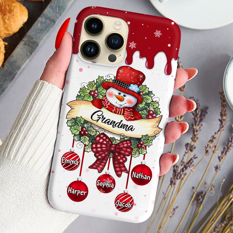 Discover Personalized Snowman Grandma With Christmas Ball Kids Silicone Phone Case