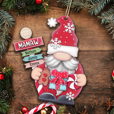 Cute Christmas Gnome Grandma Mom Custom Kid Name Personalized Ornament CTL31OCT23CT1 Wood Custom Shape Ornament HumanCustom - Unique Personalized Gifts Made Just for You