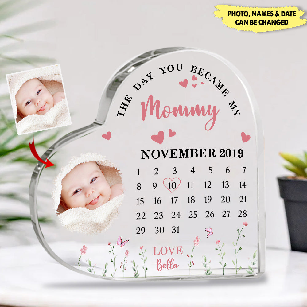 The Day You Became My Mommy Heart-shaped Personalized Acrylic plaque VTX02MAR24VA3