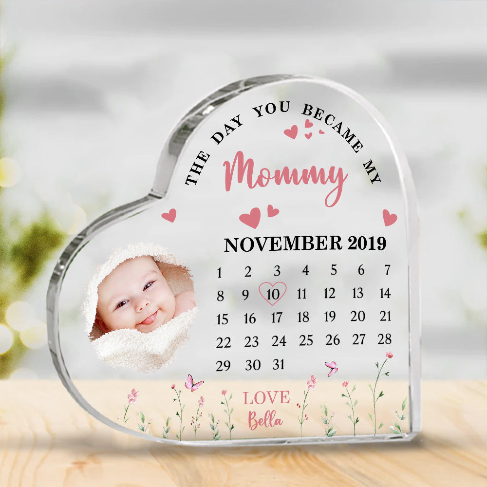 The Day You Became My Mommy Heart-shaped Personalized Acrylic plaque VTX02MAR24VA3