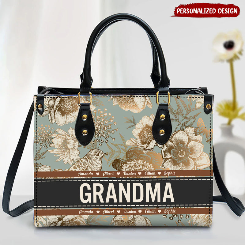 Discover Vintage Patterned Personalized Leather Handbag For Grandma/ Mom