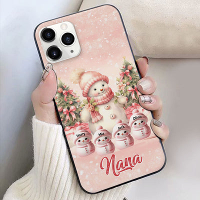 Pink Sky Snowman Grandma With Cute Little Snowman Kids Personalized Silicone Phone Case VTX04NOV23VA1