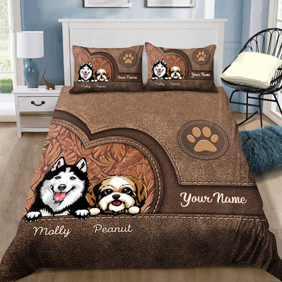 Leather Texture Effect Custom Pets Personalized Bedding Set For Dog Lovers Cat Lovers VTX06DEC23VA2
