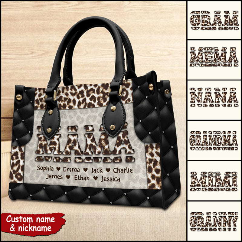 Discover Leopard Patterned Grandma/ Nana/ Mom Personalized Leather Handbag