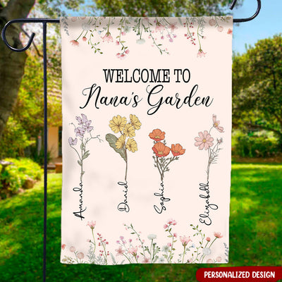 Welcome To Nana's Garden Personalized Birth Month Flowers Garden Flag VTX06JAN24NY1