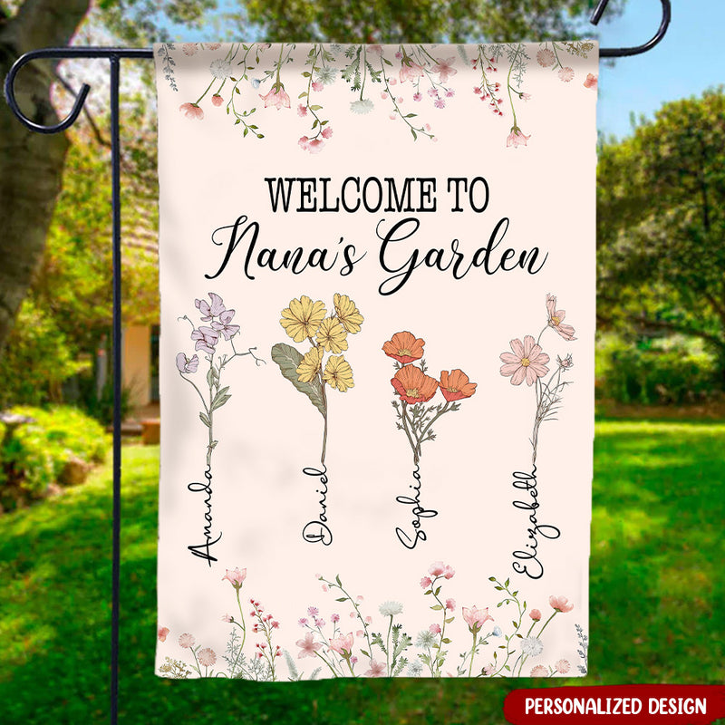 Discover Welcome To Nana's Garden Personalized Birth Month Flowers Garden Flag