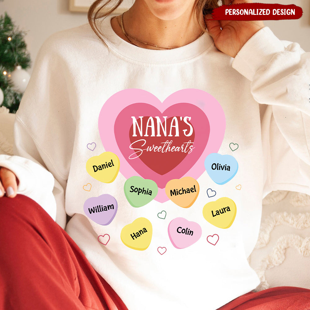 Grandma Nana Mom's Sweethearts Colorful Heart Kids Personalized Sweatshirt VTX10JAN24NY1