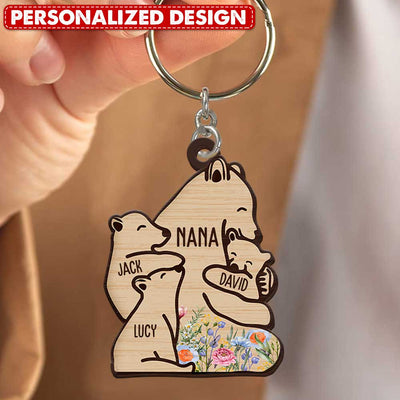 Grandma/ Mama Bear Cuddling Little Bear Kids Personalized Wooden Keychain VTX11MAR24TP1