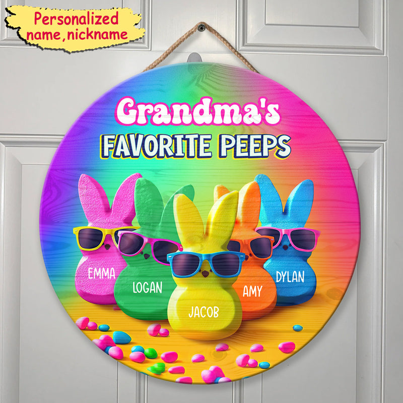 Discover Grandma's Favorite Peeps Rainbow Color Personalized Wooden Door Sign