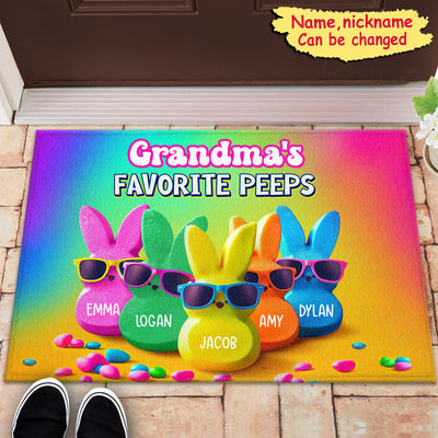 Grandma's Favorite Peeps Rainbow Color Personalized Doormat VTX15MAR24CT5