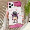 Pink Themed Messy Bun Grandma Mom With Butterfly Kids Personalized Silicone Phone Case VTX16NOV23TT2