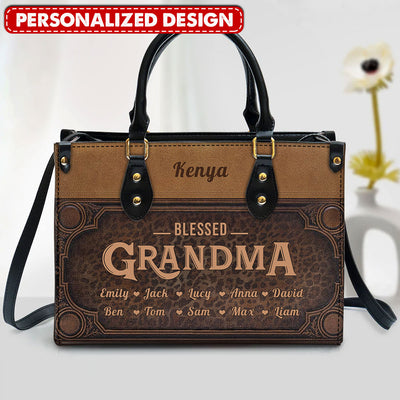Blessed Grandma/ Nana/ Mom Vintage Personalized Leather Handbag VTX19FEB24TP1