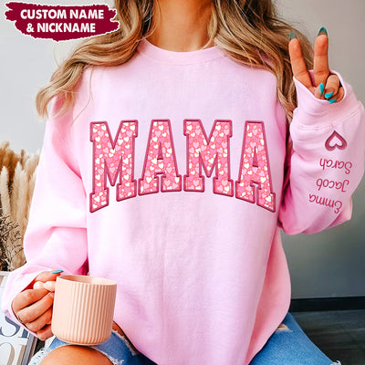 Pink Heart Pattern Personalized Grandma/ Mama Sweatshirt Sleeve Custom VTX20JAN24CT1