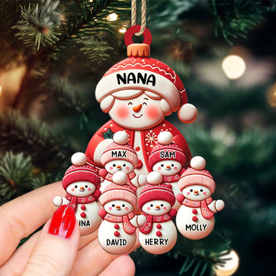 Christmas Red Themed Grandma Snowman With Little Snowman Kids Personalized Acrylic Ornament VTX21NOV23TT1