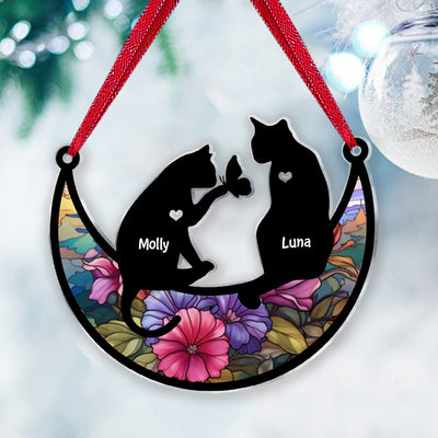 Couple Of Cats On The Moon Pet Loss Personalized Memorial Acrylic Ornament VTX24NOV23VA1