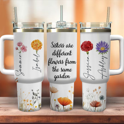 Sisters Are Different Flowers From The Same Garden Personalized Birth Month Flowers Tumbler With Straw VTX28NOV23TT1