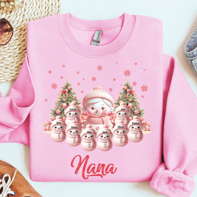 Pink Themed Snowman Grandma With Cute Little Snowman Kids Personalized Sweatshirt VTX28NOV23VA2