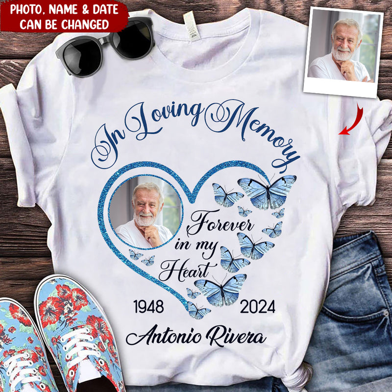 Discover In Loving Memory Sparkling Heart Memorial Butterflies Personalized T-shirt