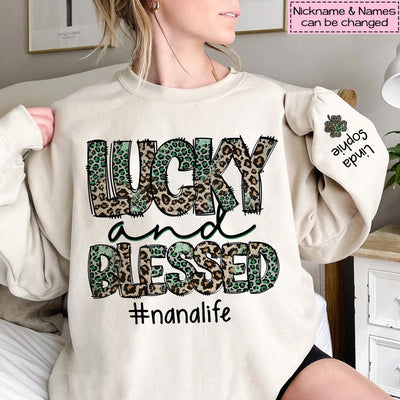 Lucky And Blessed Grandma Life Leopard Pattern St. Patrick's Day Personalized Sweatshirt VTX30JAN24VA2
