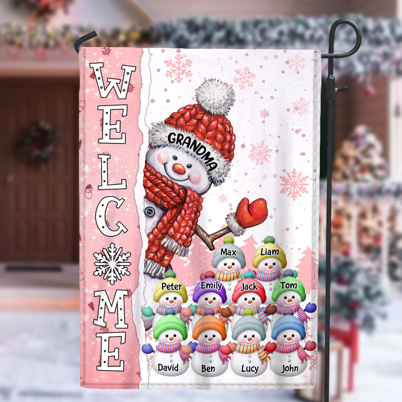 Discover Cute Christmas Snowman Grandma Mom Welcomes Little Snowy Kids Personalized House Garden Flag