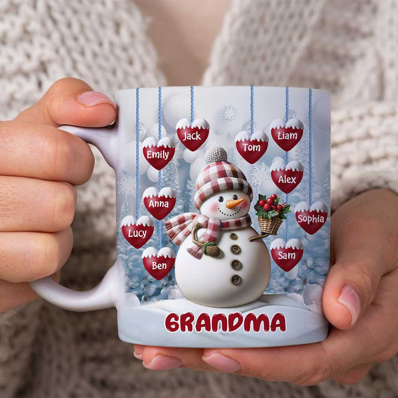 Discover Happy Christmas Snowman Grandma Mom Hanging Sweet Heart Kids Personalized Blue Vibe Mug