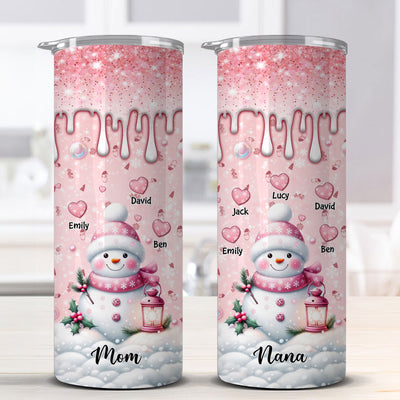 Sparkling Sweet Pinky Snowman Grandma Mom Heart Kids Personalized Skinny Tumbler LPL01NOV23TP1