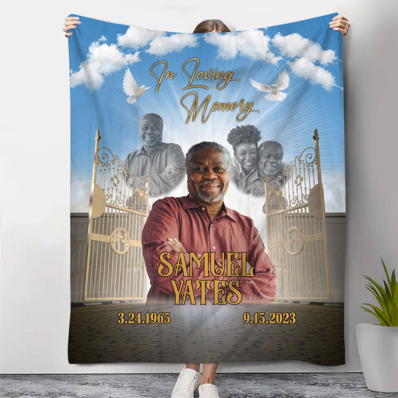 Custom Photo Heaven Gate, In Loving Memory Personalized Memorial Gift Fleece Blanket