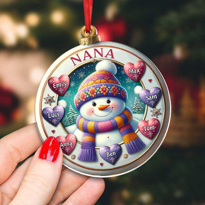 Happy Snowman Grandma Mom Cute Sweet Heart Kids Personalized Ornament LPL14NOV23TP3
