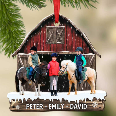 Christmas Upload Photo Family Girl Kid Love Horse Breeds At Red Barn Personalized Ornament LPL17OCT23TP1