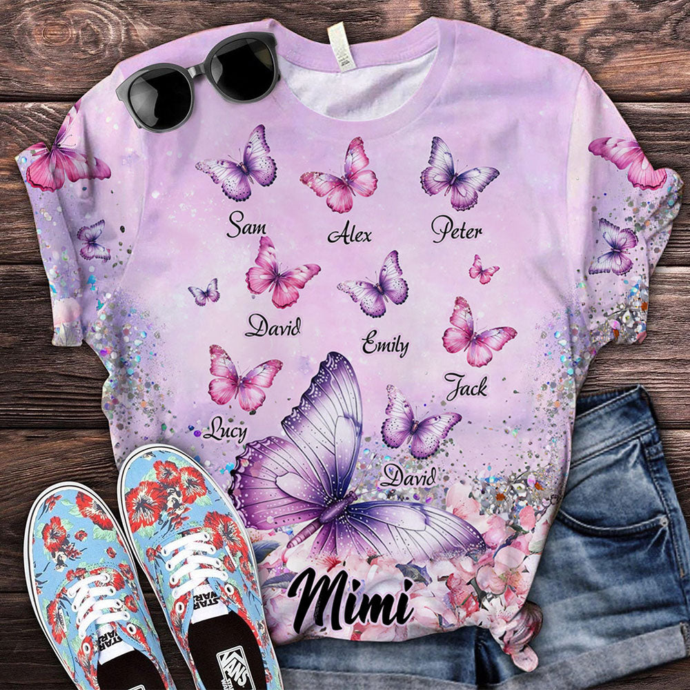Glitter Flowery Butterfly Grandma Auntie Mom Kids Personalized 3D T-shirt LPL18MAR24TP1