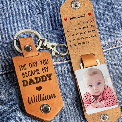 Calendar Custom Photo The Day You Became My Daddy Mommy Personalized Leather Keychain LPL05MAR24TP2