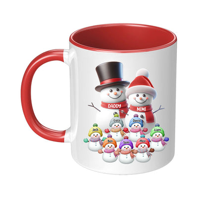 Personalized Accent Mug - Custom Parents/Grandparents Snowmen With Kids - NTD21NOV23TP3