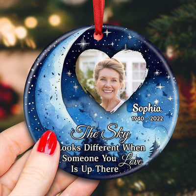 Christmas Upload Photo Heart, The Sky Looks Different When Someone You Love Is Up There Personalized Ornament LPL07NOV23TP2