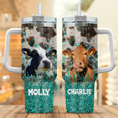 Cowhide Western Cow Skin Glitter Love Cow Breeds Cattle Personalized Tumbler with Straw LPL02FEB24TP1