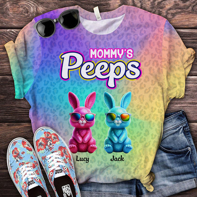 Grandma's Peeps Colorful Leopard Pattern With Cool Bunny Kids Personalized 3D T-shirt VTX08MAR24TP1