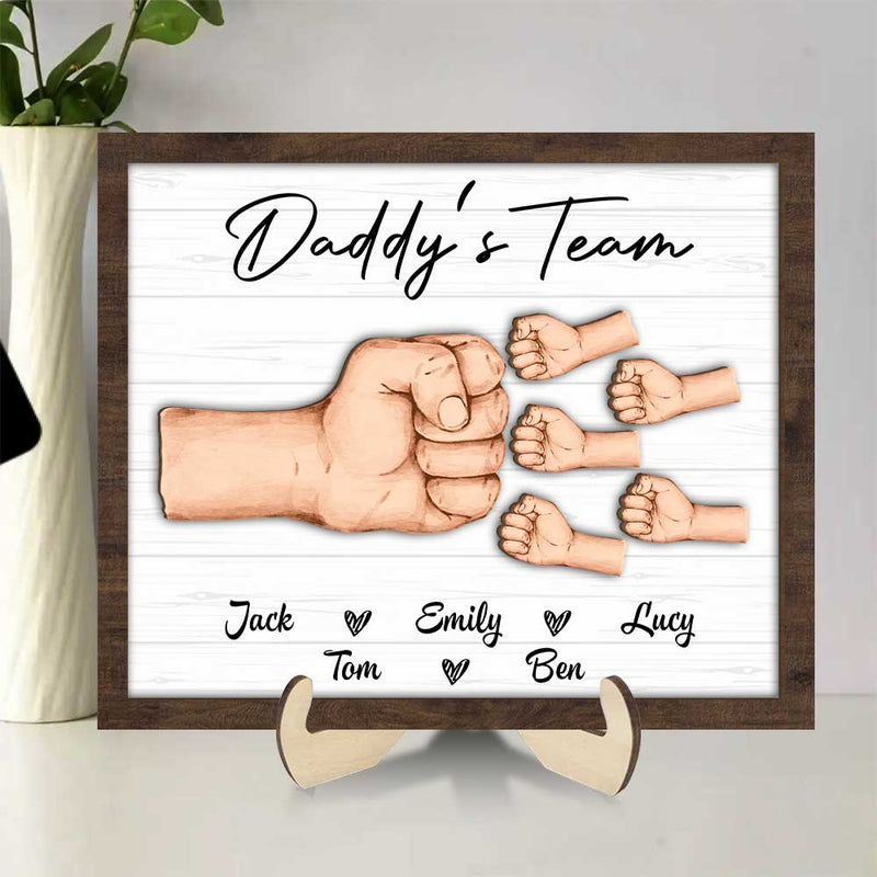 Mother Or Daddy And Kids Together We're A Team Personalized  Father's Day Wooden Plaque