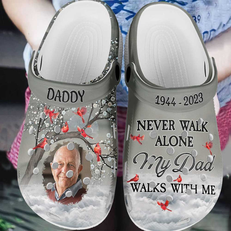 Memorial Custom Photo Cardinal, Never Walk Alone My Dad Mom Walks With Me Personalized Clogs