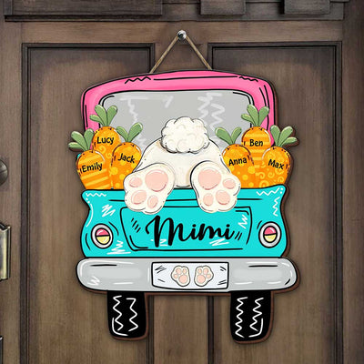 Cute Easter Truck Carrying Bunny Grandma Mom Carrot Kids Personalized Wooden Sign LPL29FEB24TP1