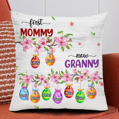 First Mom Now Grandma Easter Eggs Personalized Pillow HTN05FEB24TP1