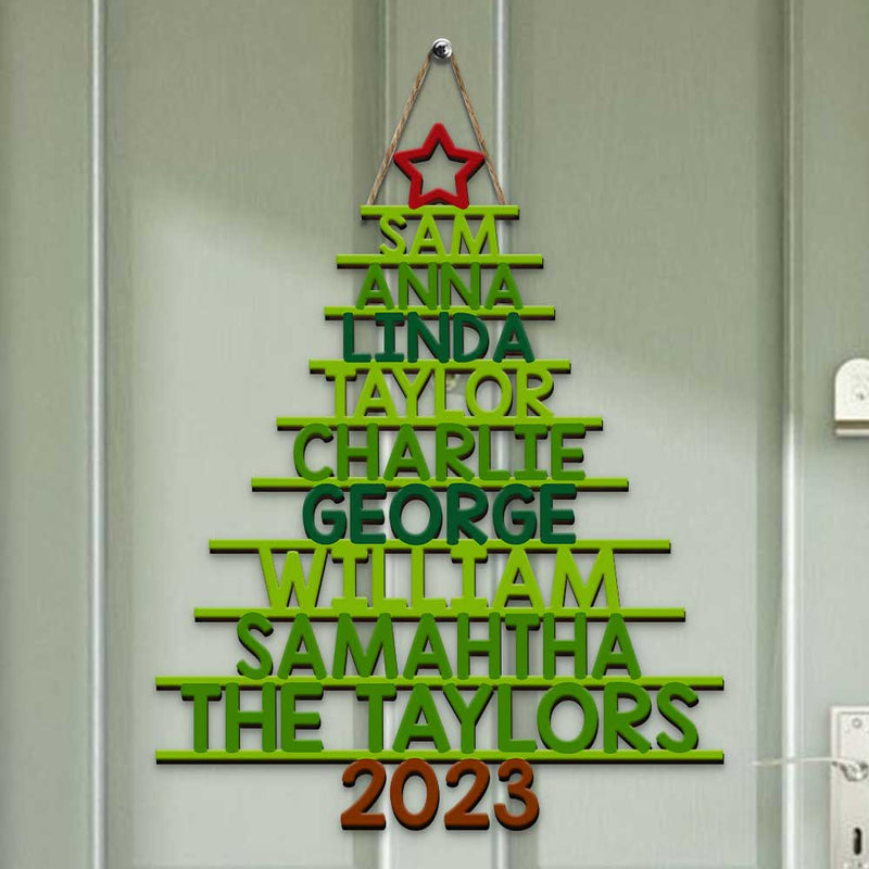 Discover Our Family Christmas Tree Personalized Wooden Door sign