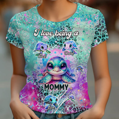 Purple Teal Leopard Sea Turtle Nana Auntie Mom Kids, I Love Being A Grandma Personalized 3D T-shirt LPL16MAR24TP2