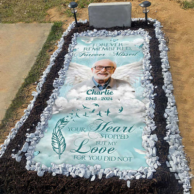 Personalized Memorial Custom Photo Wings Forever In My Heart Grave Blanket LPL04MAR24TP2