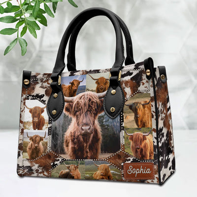 Upload Cow Photos, Love Cow Breeds Cattle Farm Personalized Leather Handbag LPL02FEB24TP3